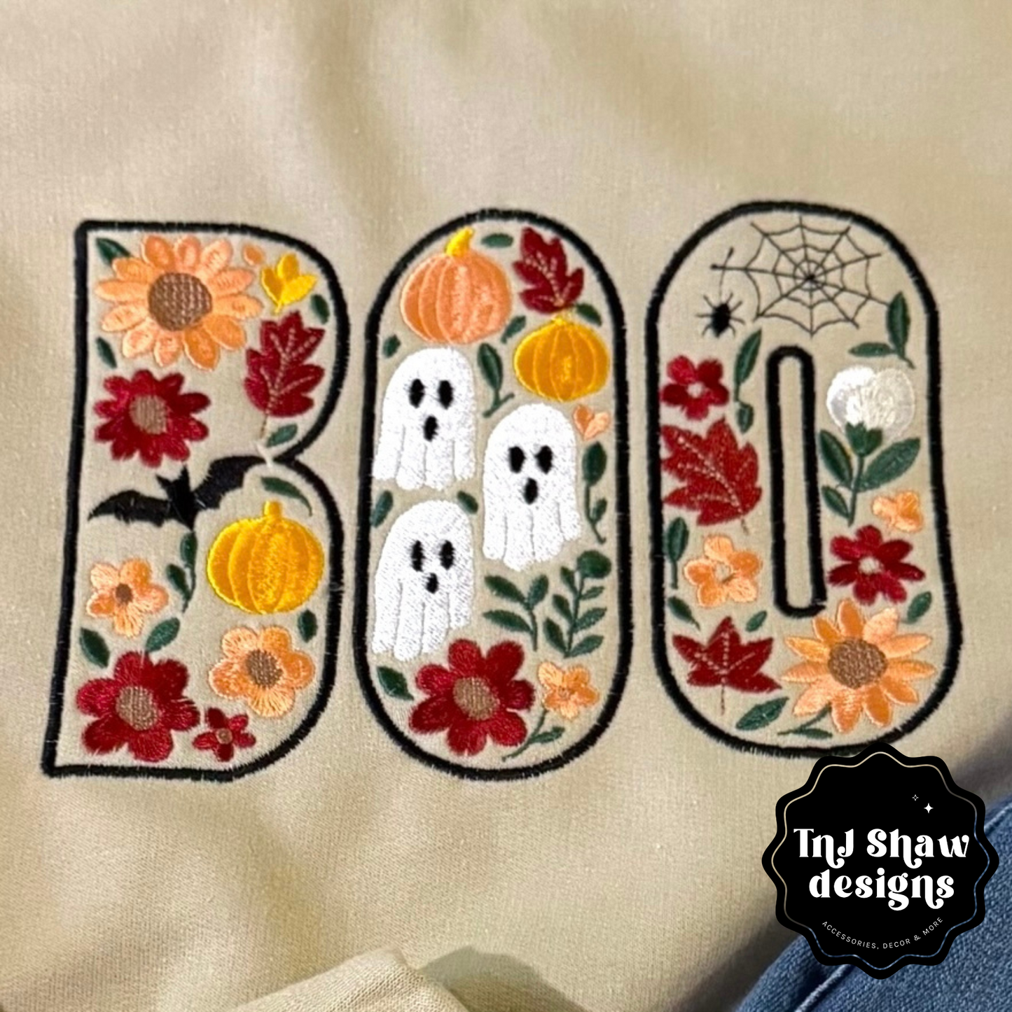 Boo Fall Halloween Floral Embroidered Sweatshirt
