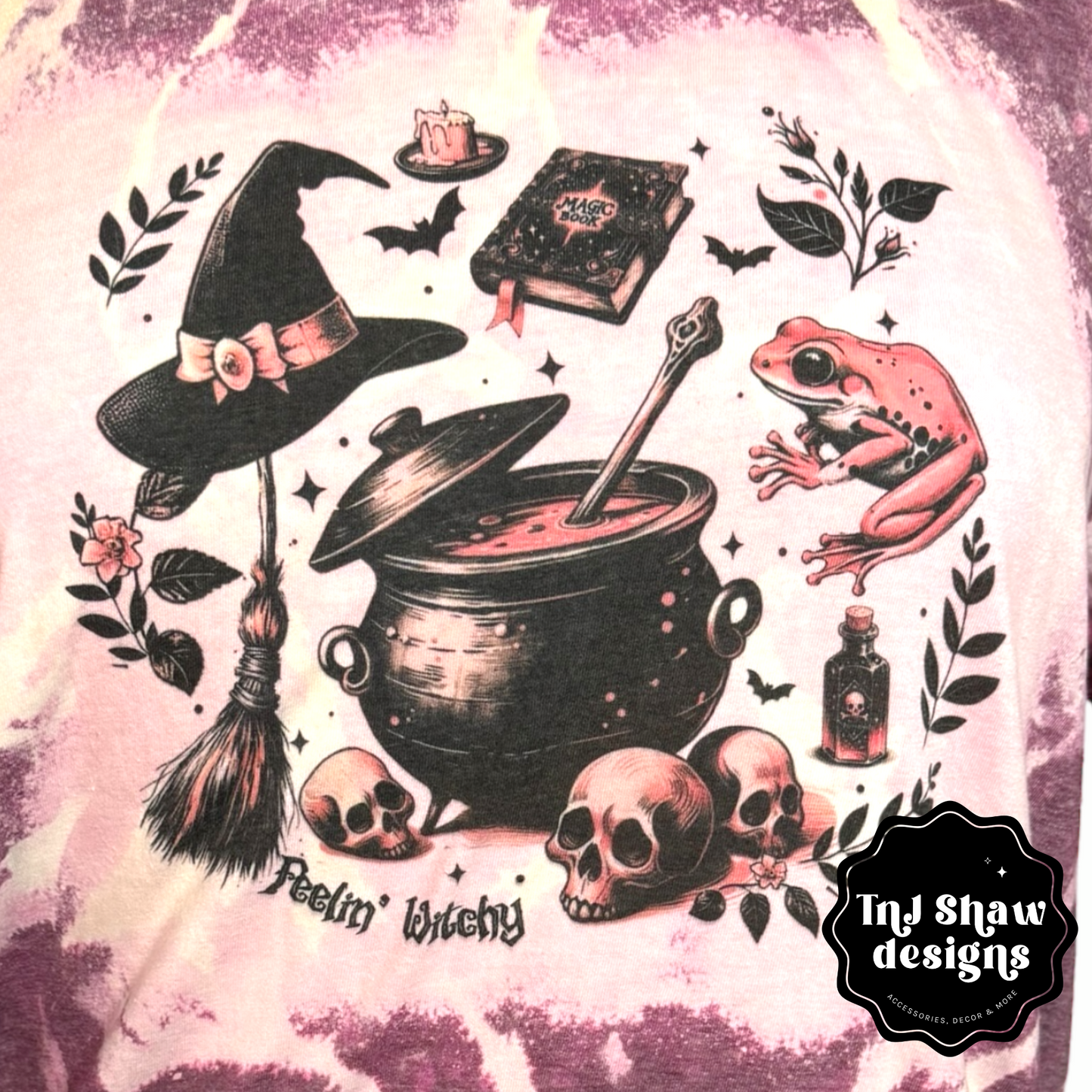 Halloween Unisex Tee - Feeling Witchy - Bleached Tye Dye Effect